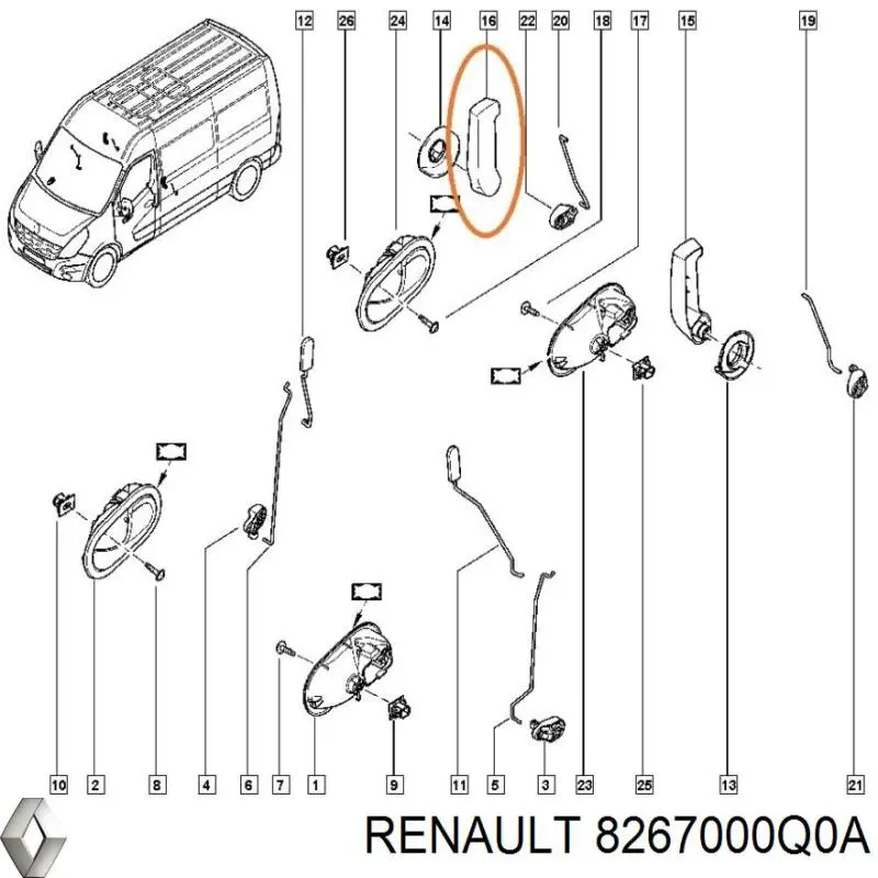 Купити 8267000Q0A Renault (RVI) Ручка задньої (двостулкової) двері права внутрішня