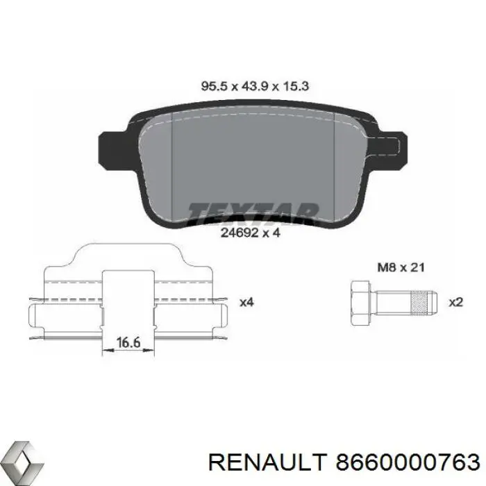 Колодки гальмові задні, дискові 8660000763 Renault (RVI)