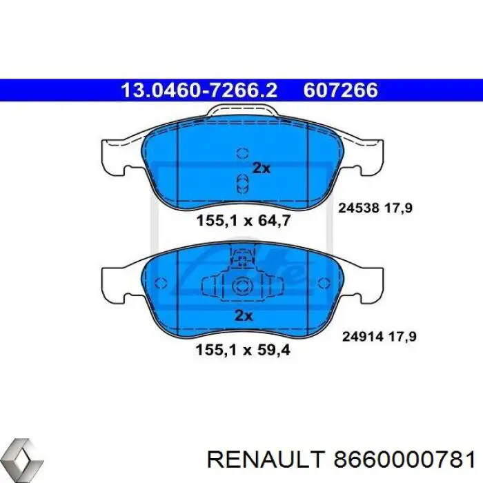 Гальмівні колодки Renault (RVI) 8660000781 ціна, від 21.26 USD