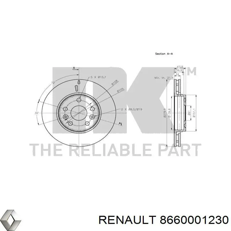 Диск переднього гальма Renault (RVI) 8660001230 ціна, від 42.87 USD