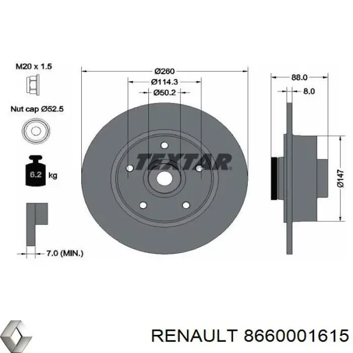 Диск гальмівний задній 8660001615 Renault (RVI)