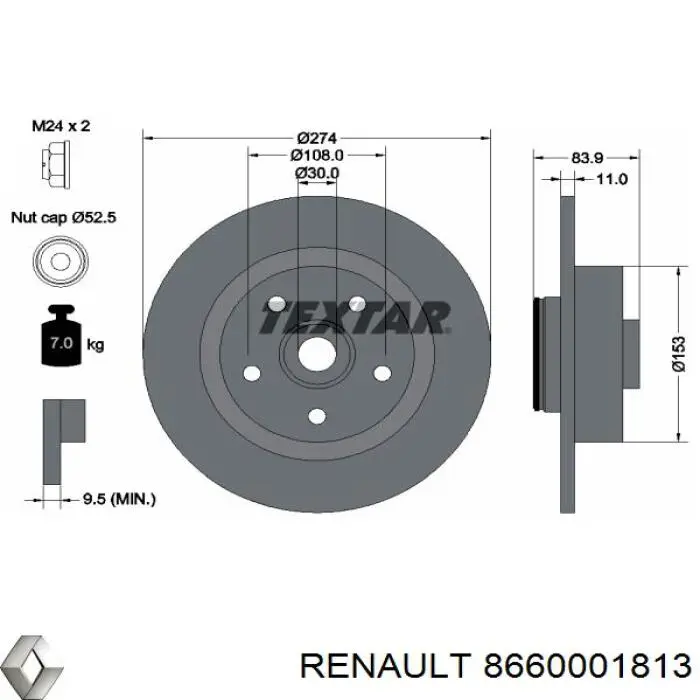 Диск гальмівний задній 8660001813 Renault (RVI)