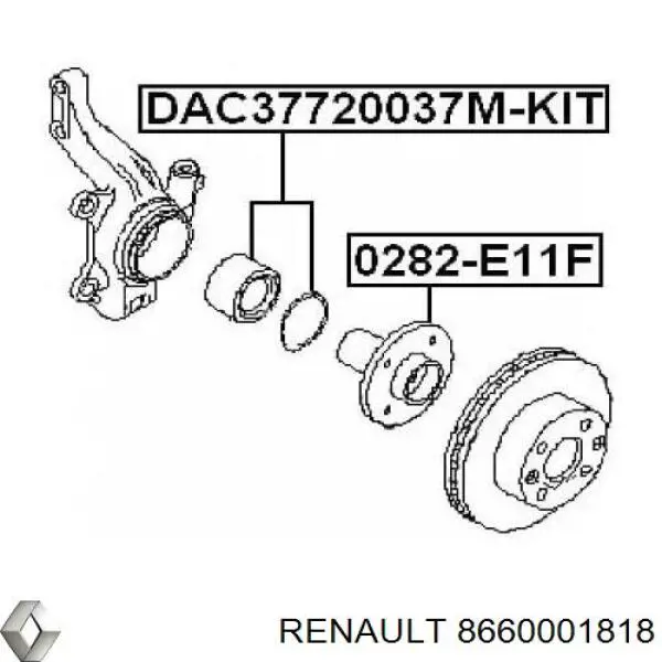 Комплект підшипник маточини передньої Renault (RVI) 8660001818 ціна, від 21.45 USD