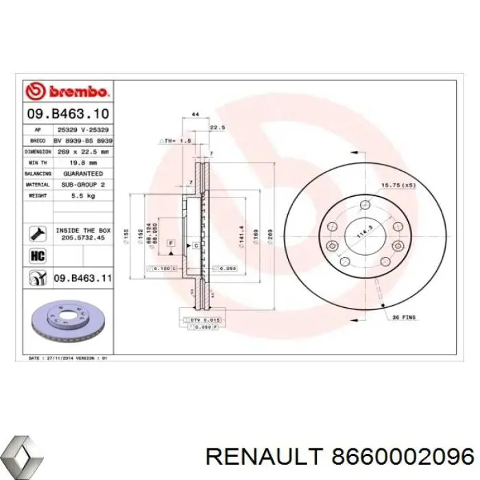8660002096 Renault (RVI) диск гальмівний передній