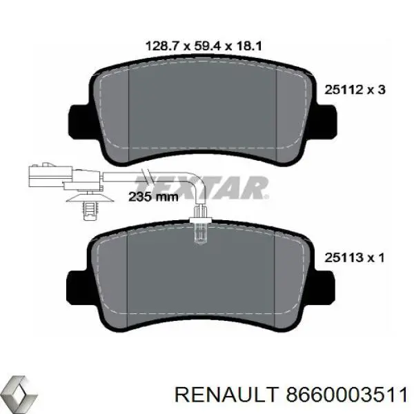 8660003511 Renault (RVI) колодки гальмові задні, дискові