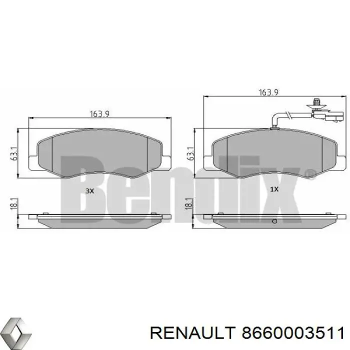 Купити 8660003511 Renault (RVI) Задні колодки