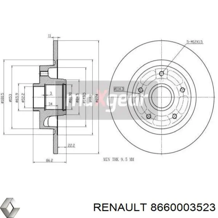 Диск гальмівний задній 8660003523 Renault (RVI)