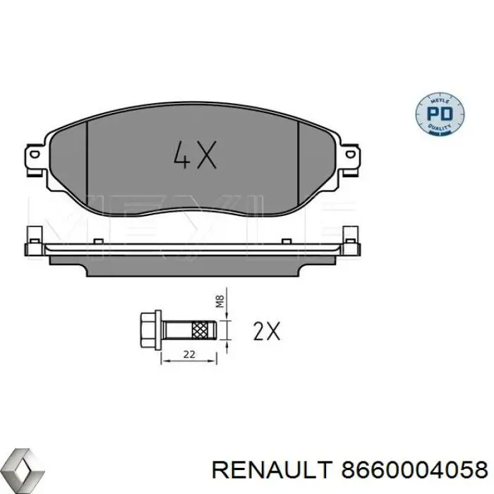 Колодки гальмівні передні, дискові 8660004058 Renault (RVI)