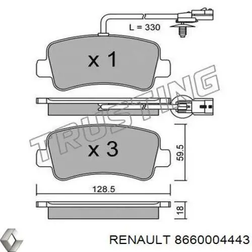 8660004443 Renault (RVI) колодки гальмові задні, дискові