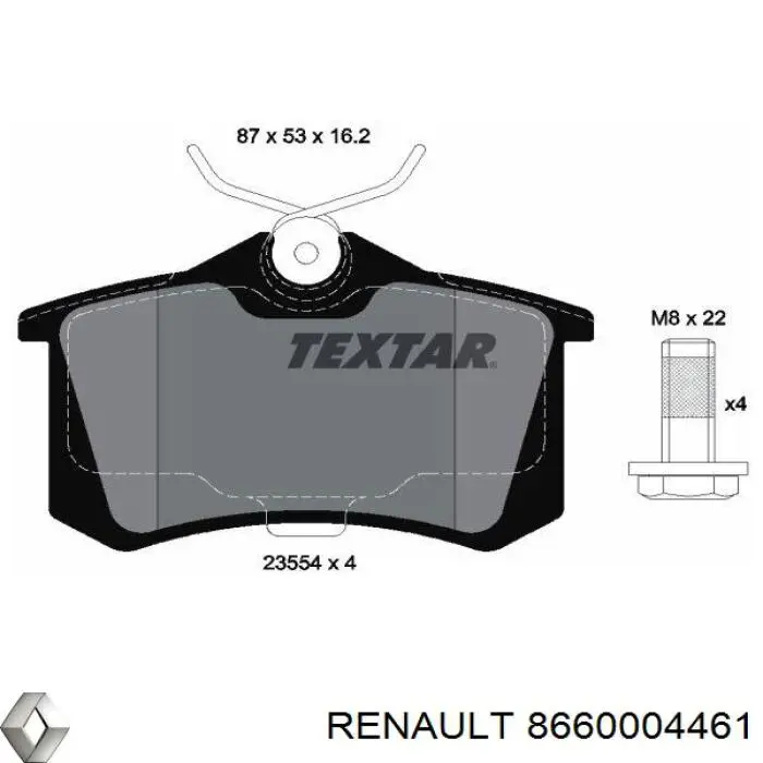 Колодки гальмові задні, дискові 8660004461 Renault (RVI)