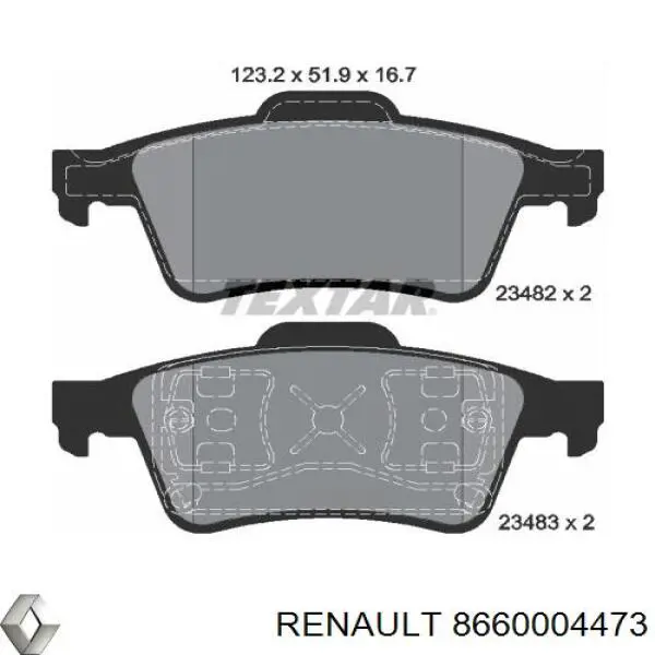 Колодки гальмові задні, дискові 8660004473 Renault (RVI)