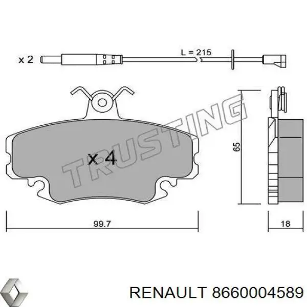 8660004589 Renault (RVI) Передні гальмівні колодки