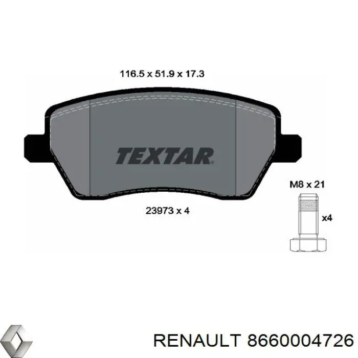 Купити 8660004726 Renault (RVI) Колодки гальмівні передні, дискові