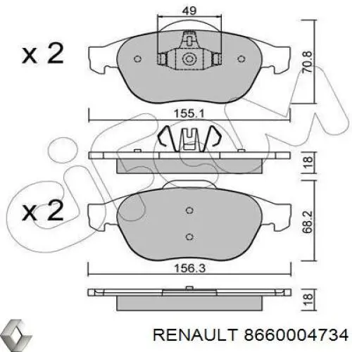 8660004734 Renault (RVI) Передні гальмівні колодки