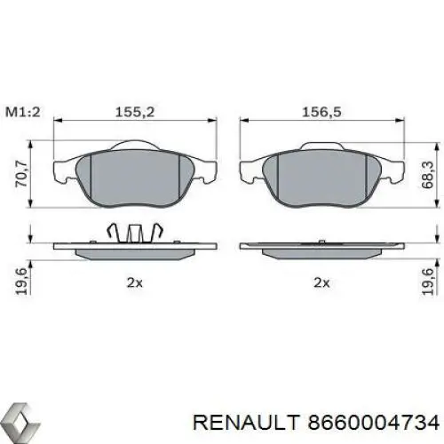 Гальмівні колодки Renault (RVI) 8660004734 ціна, від 27.56 USD