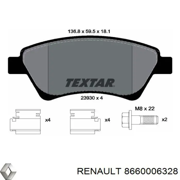 Гальмівні колодки Renault (RVI) 8660006328 ціна, від 19.36 USD