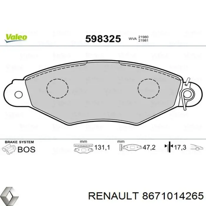 8671014265 Renault (RVI) Передні гальмівні колодки