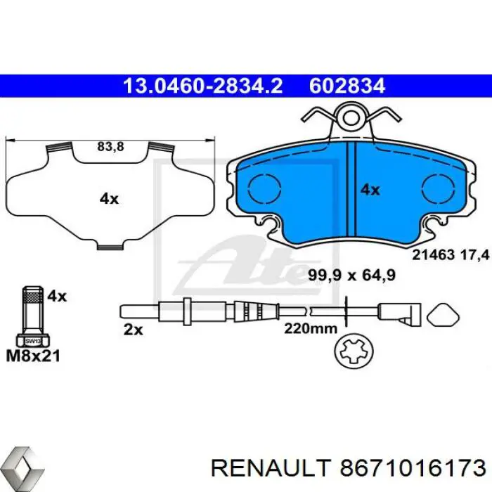 8671016173 Renault (RVI) колодки гальмівні передні, дискові