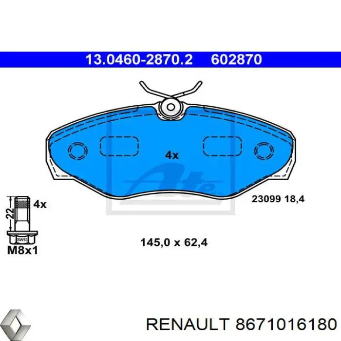 Гальмівні колодки Renault (RVI) 8671016180 ціна, від 22.78 USD