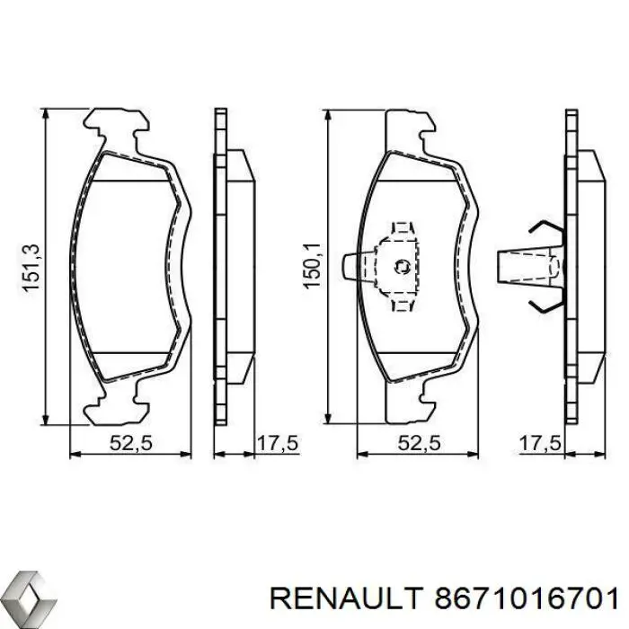 Передні тормозні колодки 8671016701 Renault (RVI)