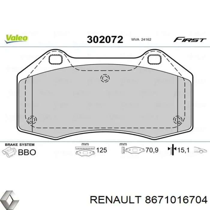 8671016704 Renault (RVI) колодки гальмівні передні, дискові