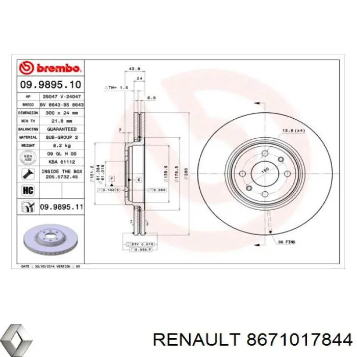 8671017844 Renault (RVI) Гальмо дискове переднє
