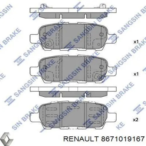 Колодки гальмові задні, дискові 8671019167 Renault (RVI)