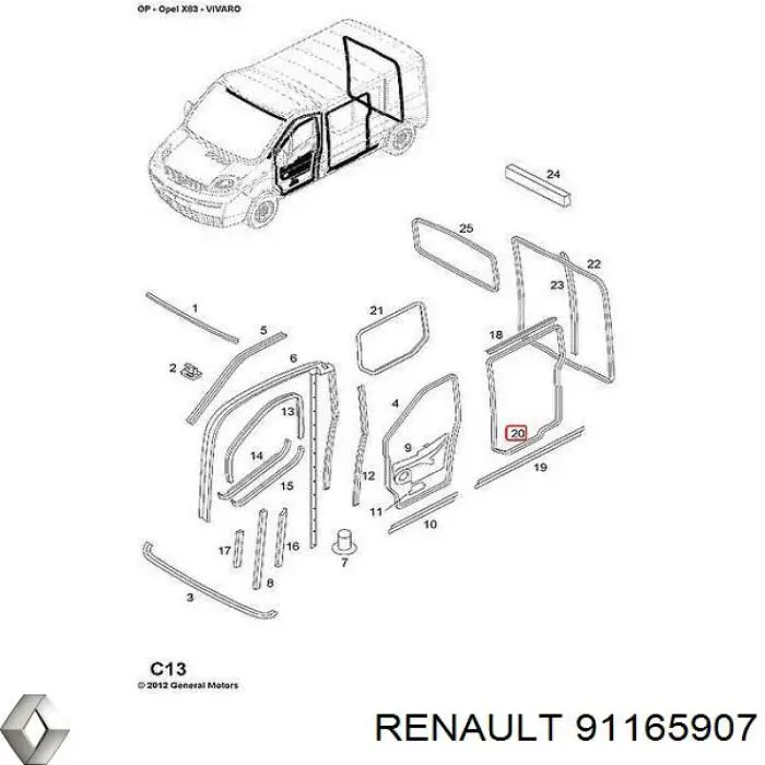 Купити 91165907 Opel Ущільнювач двері задньої правої (на кузові)