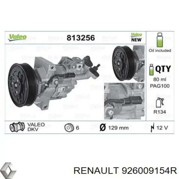 Компресор системи кондиціювання Renault (RVI) 926009154R ціна, від 242.87 USD