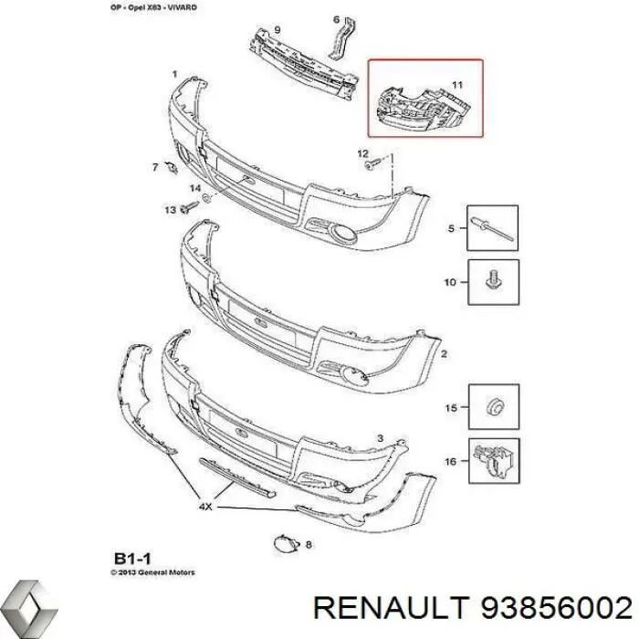 93856002 Opel Кронштейн бампера переднього, правий