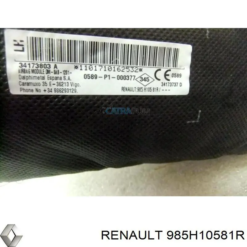 985H10581R Renault (RVI) Подушка безпеки AIRBAG спинки сидіння, лівого