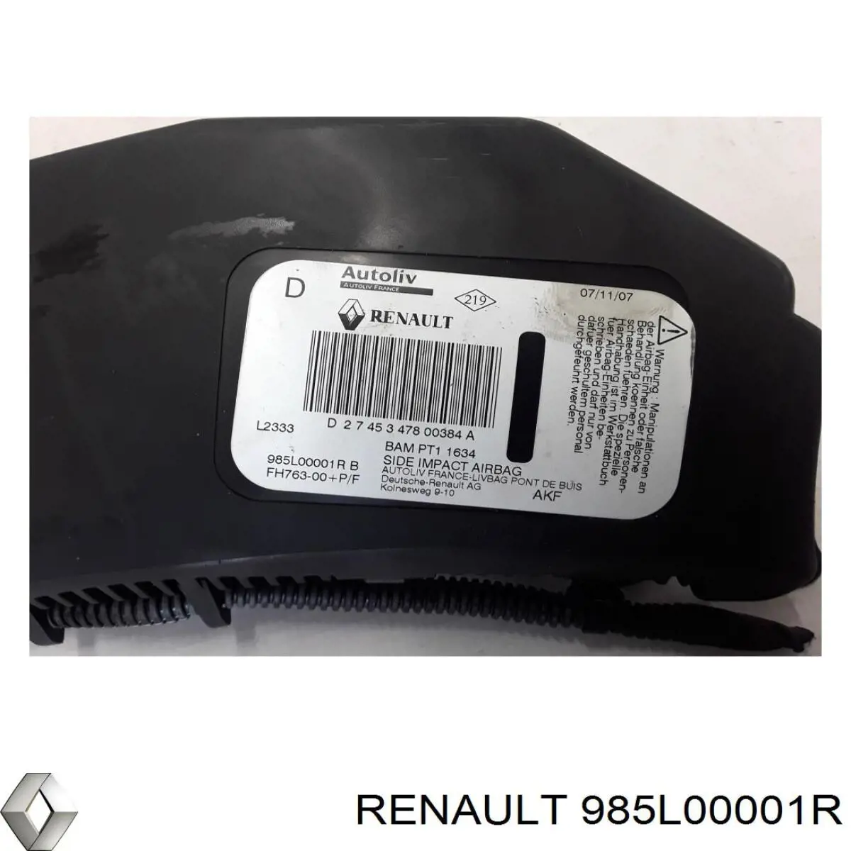 Подушка безпеки AIRBAG спинки сидіння, правого 985L00001R Renault (RVI)