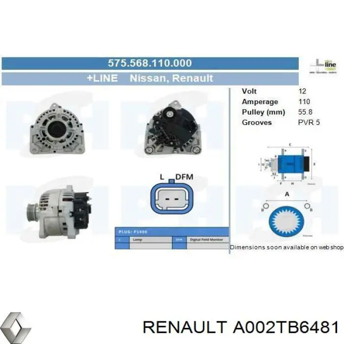 Генератор Renault (RVI) A002TB6481 ціна, від 56.37 USD