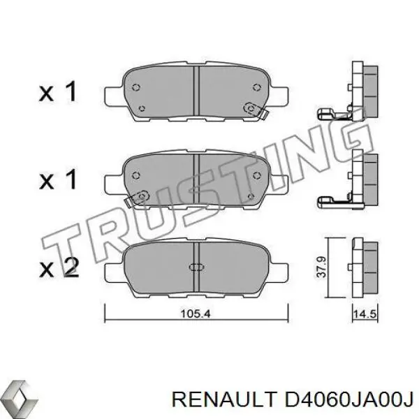 Колодки гальмові задні, дискові D4060JA00J Renault (RVI)