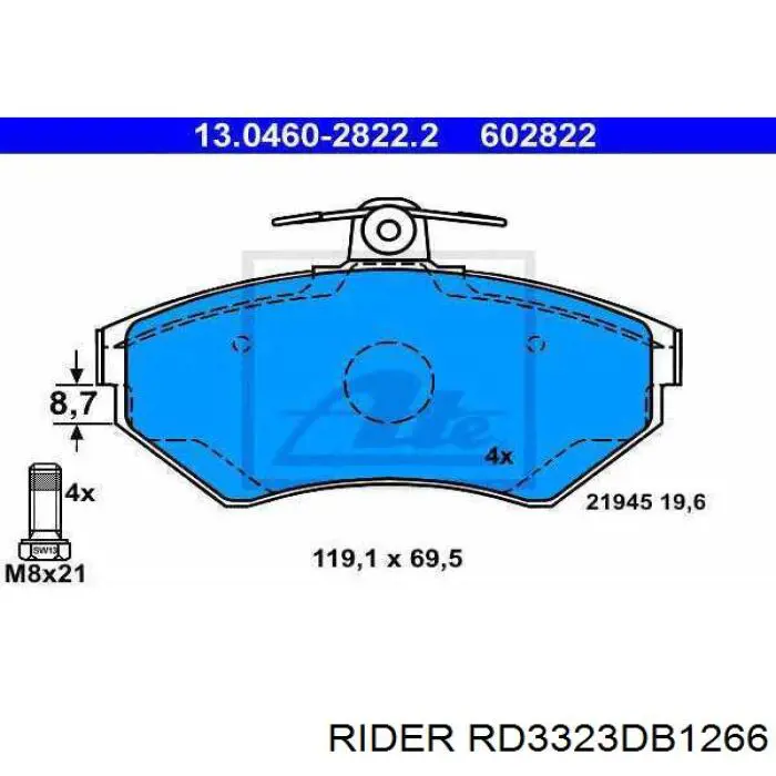 Колодки гальмівні передні, дискові RD3323DB1266 Rider