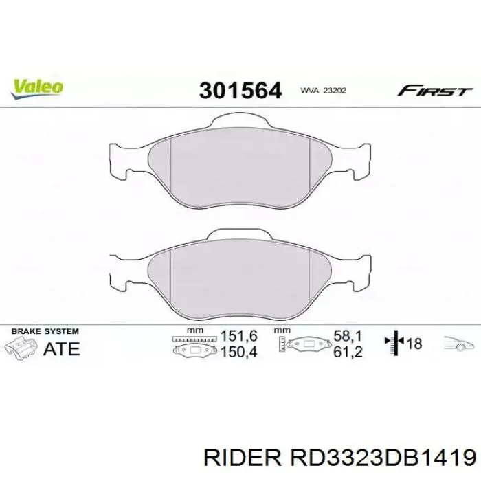 Купити RD3323DB1419 Rider Колодки гальмівні передні, дискові