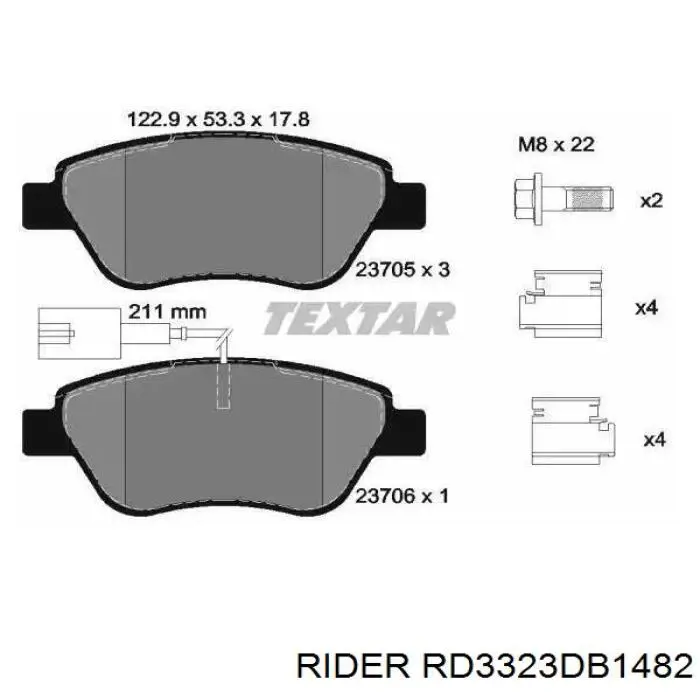 Купити RD3323DB1482 Rider Колодки гальмівні передні, дискові