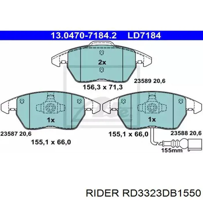 Гальмівні колодки Rider RD3323DB1550 ціна, від 29.55 USD
