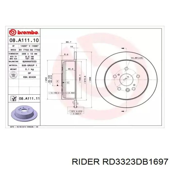 RD3323DB1697 Rider Колодки гальмівні задні, дискові