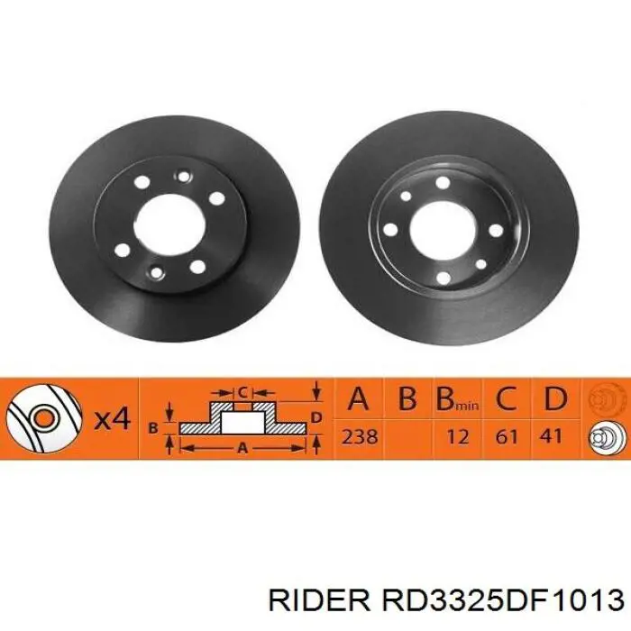 Диск переднього гальма Rider RD3325DF1013 ціна, від 16.29 USD