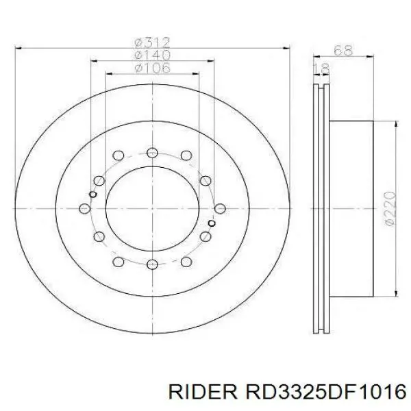 Диск переднього гальма Rider RD3325DF1016 ціна, від 17.63 USD