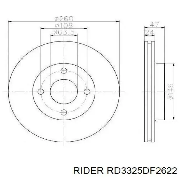 Диск переднього гальма Rider RD3325DF2622 ціна, від 24.27 USD
