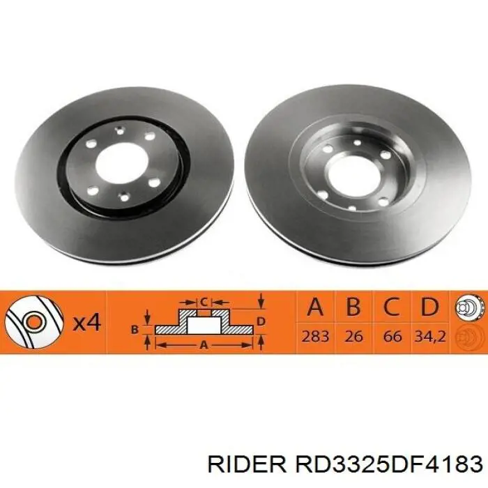 Диск переднього гальма Rider RD3325DF4183 ціна, від 37.31 USD