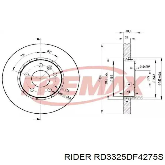 Купити RD3325DF4275S Rider Ротор гальмівний