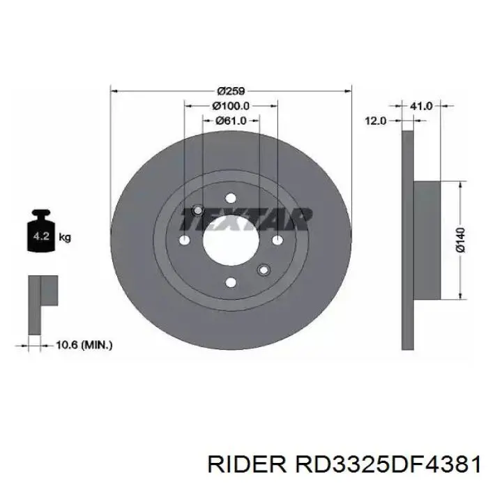 Диск гальмівний передній Rider RD3325DF4381