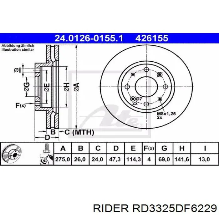 Диск переднього гальма Rider RD3325DF6229 ціна, від 28.33 USD