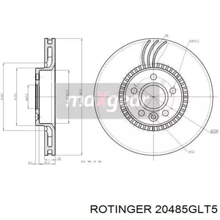 Диск переднього гальма Rotinger 20485GLT5 ціна, від 75.31 USD
