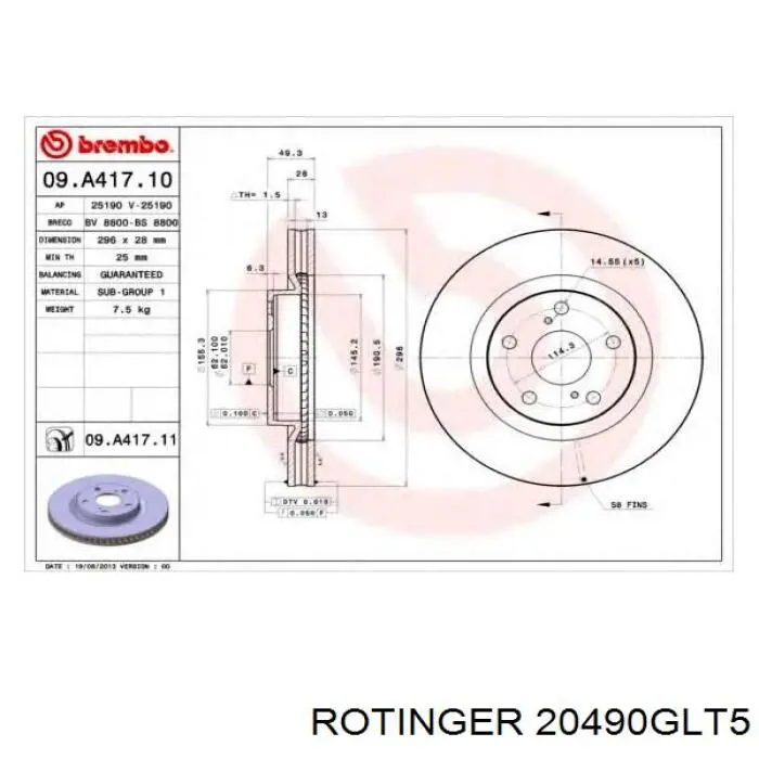 Гальмівні диски передні 20490GLT5 Rotinger