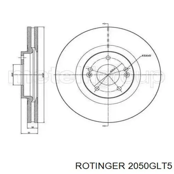 Диск переднього гальма Rotinger 2050GLT5 ціна, від 26.14 USD