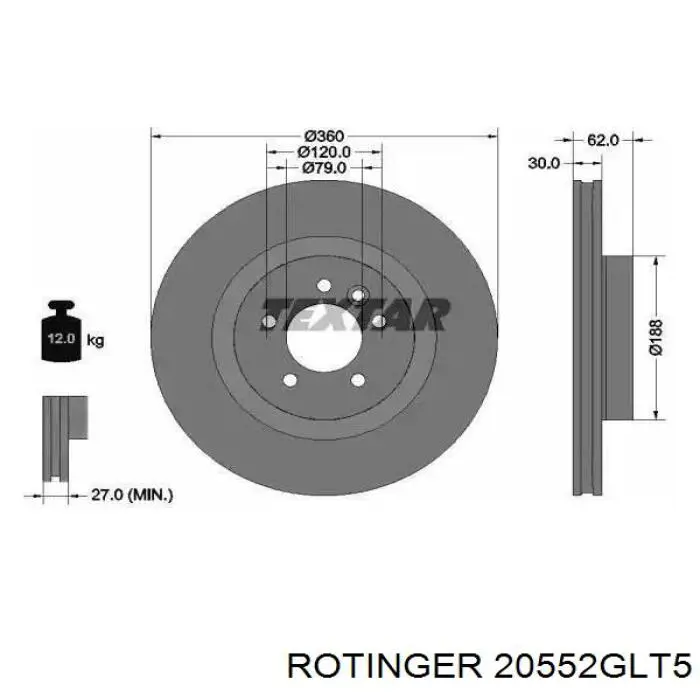 Гальмівні диски передні 20552GLT5 Rotinger